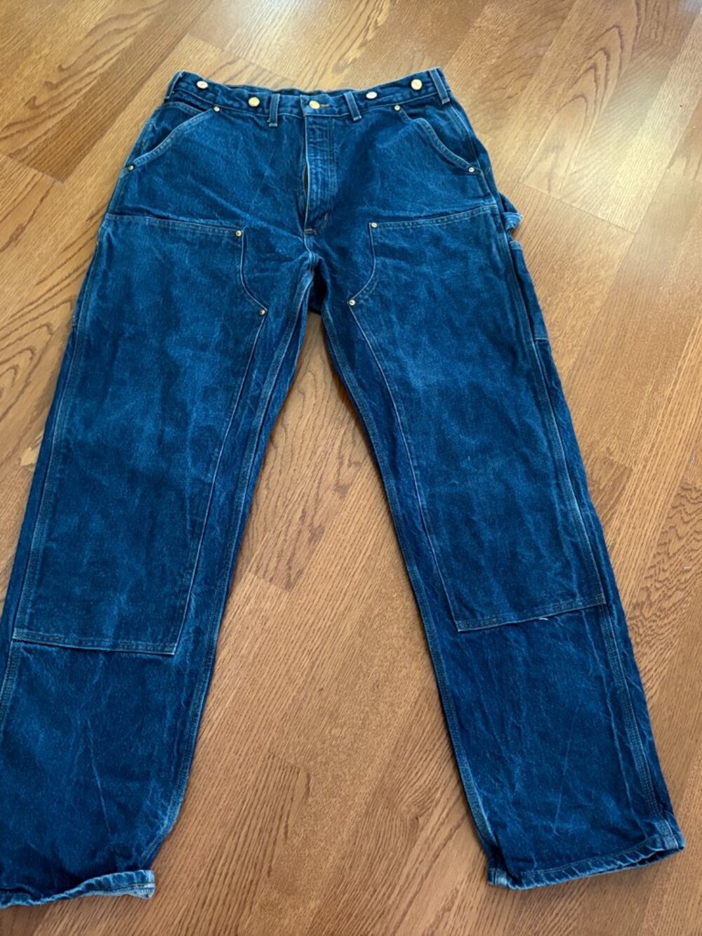 Vintage Mens Carhartt Double Front Knee Denim Carpenter Jeans 33 X 33 Suspenders
